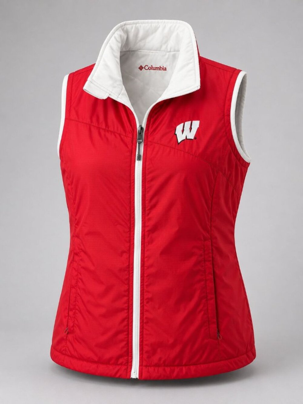 Columbia Wisconsin Badgers Women’s Large Vest Red White Reversible Puffer